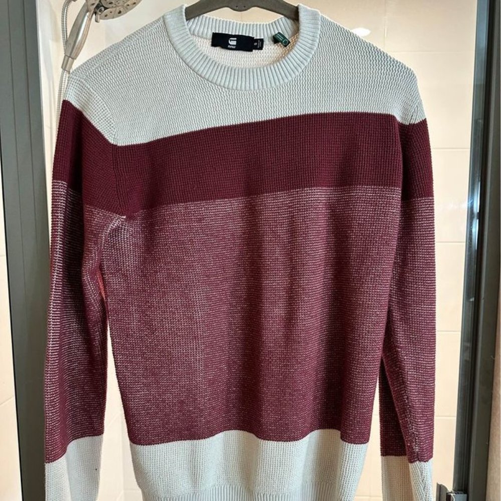 Mens G-Star RAW Block Stripe R Knit Long Sleeve Sweater Shirt, Small